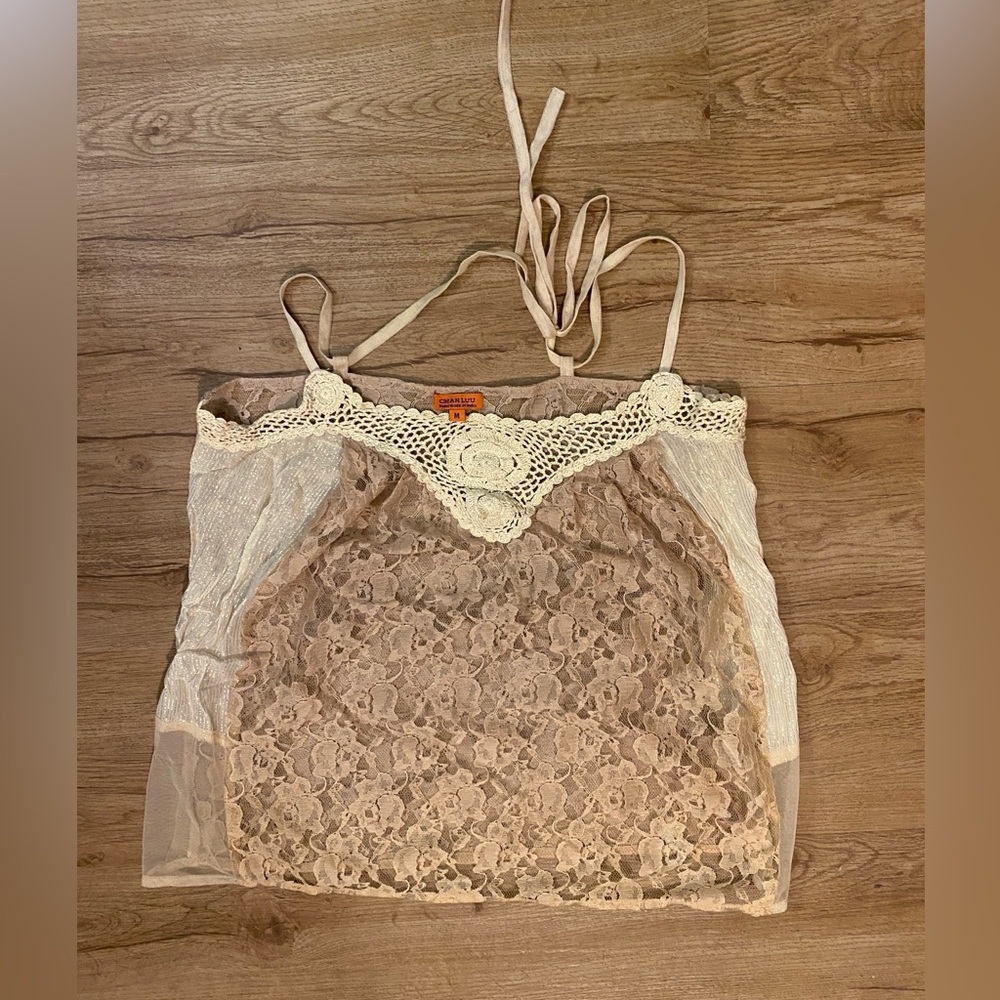 Chan Luu Lace Embellished Tan and Cream Camisole - Picture 4 of 9